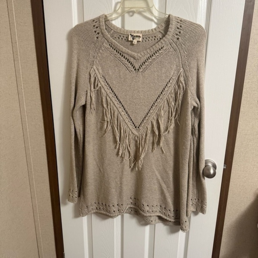 Show me your mumu fringe brown sweater sz Lg